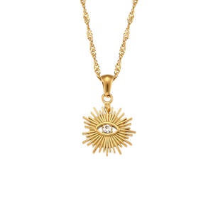 Collar de Ojo Turco con Diseño Geométrico Calado y Radiante, Chapado en Oro de 18K, Cadena Ondulada de Acero Inoxidable, Venta al por Mayor para Regalo - Product Image 1