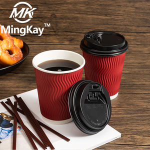 Gobelets en papier personnalisés avec logo pour café à emporter, 12oz 16oz, à paroi ondulée, pour thé au lait Matcha Bubble Boba, café chaud, avec couvercle - Product Image 5