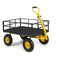 Chariot de jardin en acier Chariot utilitaire pliable à plat robuste en métal 700kgs Poignée 2-en-1 Chariot à mailles pour ferme et cour
