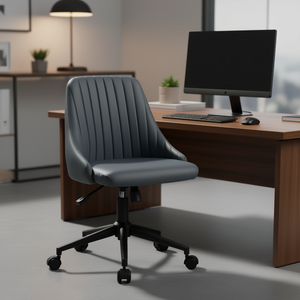 Silla de Oficina Giratoria de Terciopelo con Respaldo Medio, Diseño Acanalado, Color Pizarra, Cuero PU, Base de Plástico, Ajuste Manual - Product Image 2