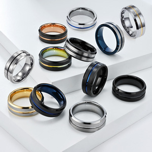 Anillos de acero de tungsteno para hombre, diseño geométrico, color negro, azul, dorado y plateado, joyería de regalo duradera y resistente a los arañazos - Product Image 1