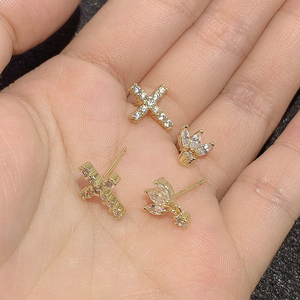 Factory Price <b>Cute</b> Trendy 18K Gold Plated Tiny Stud <b>Earrings</b> for Women - Product Image 2