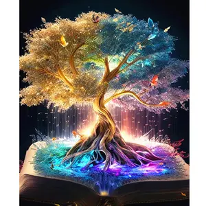 Painting By Numbers Kits Colorful Tree Book Drawing By Numbers Landscape Diy Gift Handmade For Home Decors 40x50cm/16x20inch