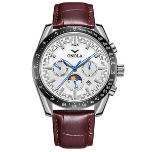 ONOLA 6835 Luxury Sport Mechanical Watch with Leather Strap Customized Logo Waterproof <b>Automatic</b> <b>Chronograph</b> & Calendar - Product Image 2