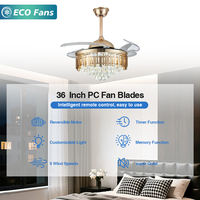 Lustre de plafond de luxe moderne avec charme traditionnel, ventilateur suspendu de luxe avec pales invisibles, 36 pouces, en cristal