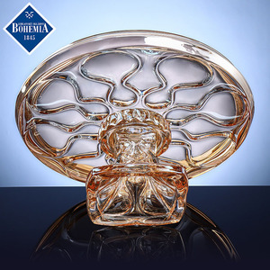 Bohemia Crystal Lex Amber Crystal Fruit Bowl Round Relief Carving Home Decoration Art - Product Image 4