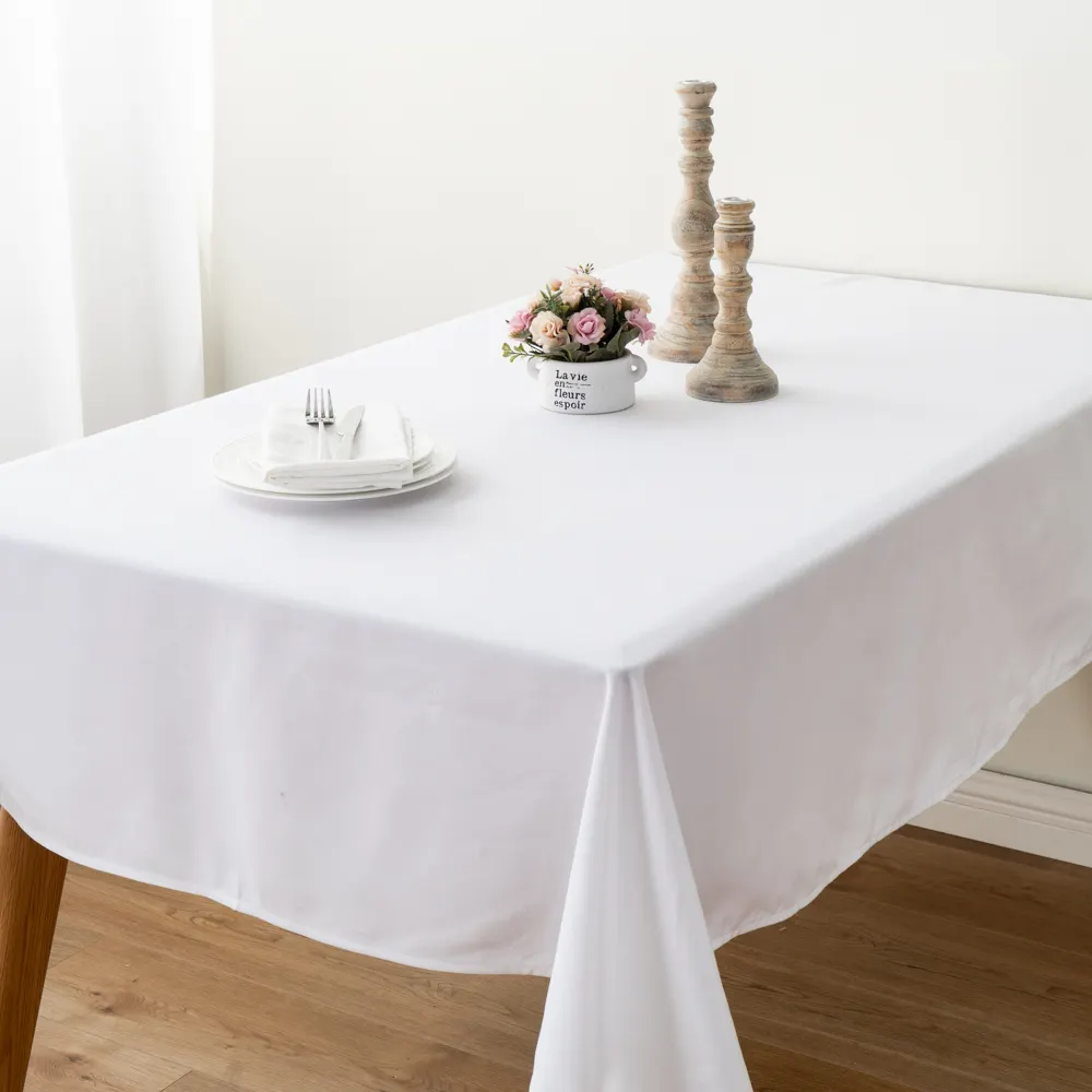 بوليستر رخيص مع غطاء ناعم من القطن الصناعي البوهو الطبيعي دائري أبيض لحفلات الزفاف مفرش طاولة للزفاف قابل للغسل