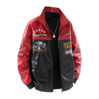 Blouson Bomber en Similicuir Style Racing, Imprimé Graphique Color Block, Col Montant, Streetwear, Veste de Motard