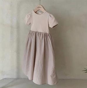 Robes décontractées d'été en coton et lin de couleur unie à manches courtes pour filles - Product Image 6