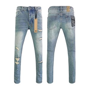 Jeans da <span class=keywords><strong>uomo</strong></span> di alta <span class=keywords><strong>moda</strong></span> nuovi pantaloni in Denim tinta unita a metà vita stile Hip Hop stampa Casual con foro lavato primavera KSUBIING - Product Image 4