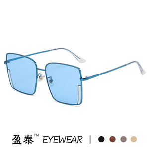 Lunettes de soleil carrées, monture en métal, verres bleu clair, UV400, unisexe - Product Image 2
