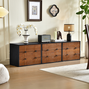 Gabinete Carmen de Estilo Moderno de Mediados de Siglo, Gabinete de Almacenamiento Lateral de Madera Sólida para Muebles del Hogar, Estilo Retro con Tablero de Ajedrez, Combinable - Product Image 4