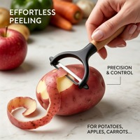 Nieuwe design keukenhulpjes handmatige aardappel-, appel-, fruit- en groenteschiller met houten handvat