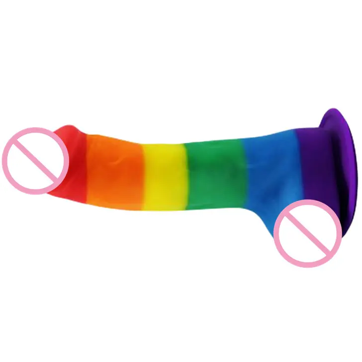 Gurur ay renkli seks ürünleri lezbiyen gökkuşağı topu vantuz ile LGBT için gerçekçi gurur yapay penis