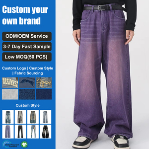 Jeans en denim pour homme, style violet personnalisé, coupe baggy, jambe large, taille haute, surdimensionné, streetwear Y2K - Product Image 1