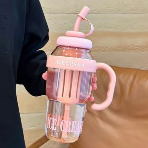 1300ML Cute Kids Water Bottle with Straw and Belt Large <b>Plastic</b> Drink Cup for School Sports Summer Leakproof and Portable - Product Image 6