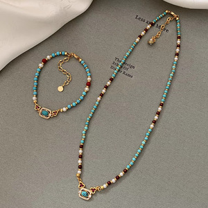 Collier en agate rouge turquoise et perles <span class=keywords><strong>Swarovski</strong></span>, nouveau style chinois, chaîne de clavicule de luxe pour femmes - Product Image 1