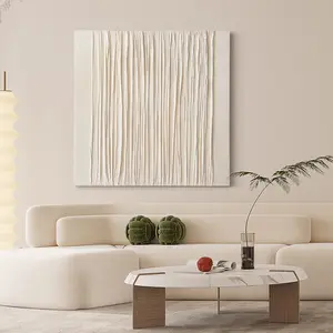 Dekorasi Sofa ruang tamu Hotel seni dinding lukisan minyak abstrak Lenticular 3d minimalis putih tekstur tebal Modern dengan bingkai