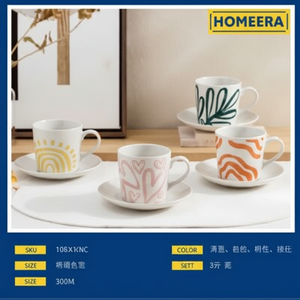 Juego de taza de té y platillo y porcelana de 200ml al por mayor, 6 piezas con logotipo personalizable, diseño europeo para fiestas de té y café - Product Image 1