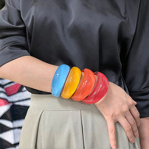 Polly Classic Women's Trendy Geometric Colored Glazed Open <b>Resin</b> Bangle Drip Oil Enamel Colorful for Anniversary - Product Image 3