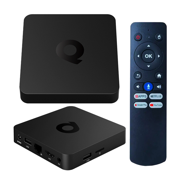 Q1 H313 4k hd Video Decoder Media Player Dual Wifi ATV Android Smart Tv Box Q1 with Voice Input Search Remote Control