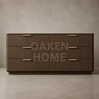Commode OAKEN à 6 tiroirs en bois massif, design minimaliste, style européen moderne, pour chambre à coucher, salon et mobilier de maison