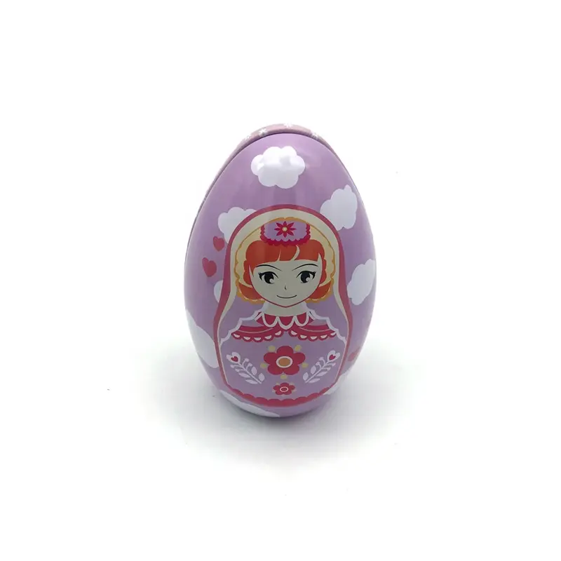 Colorful Printing Cute Design Egg Shaped Christmas Tins For Easter Egg Cookie Packaging
