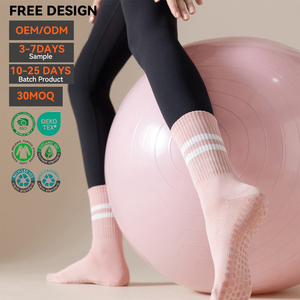 Chaussettes de yoga antidérapantes pour femmes de haute qualité, en coton respirant, avec sangle à nœud, antidérapantes en silicone, logo personnalisé, chaussettes de sport Pilates - Product Image 2