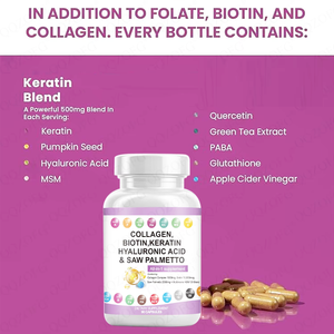Suplemento de Colágeno Vegano en Cápsulas Orgánicas 1000mg Biotina 10000mcg Queratina <span class=keywords><strong>Saw</strong></span> Palmetto Ácido Hialurónico Vitaminas para Cabello, Piel y Uñas - Product Image 4