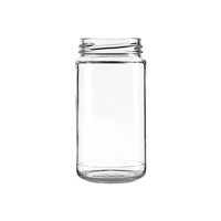 Frascos de Vidrio Transparentes de 8oz, 12oz y 16oz, Frascos Rectos Altos con Tapa Metálica Dorada de Rosca y Revestimiento de Plastisol
