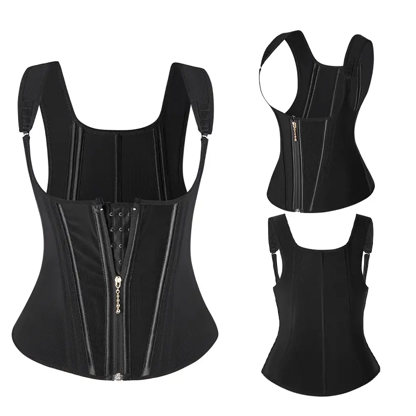 2023 nouvelle arrivée Shapewear Zip et crochet fermer Corset séchage rapide 17 os en acier corps Shaper respirant taille formateur gilet pour les femmes