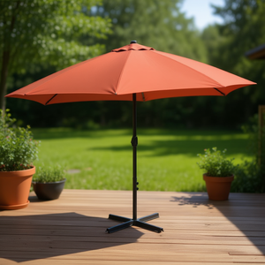 <b>Extra</b> <b>Large</b> Orange Polyester Garden <b>Parasol</b> 3 M Crank Lift Manual Tilt With Base Outdoor Patio Umbrella - Product Image 2