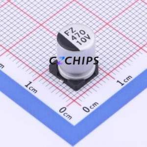 ตัวเก็บประจุแบบอิเล็กโทรไลต์อะลูมิเนียม SMD รุ่น FZ1A471M0810, ขนาด D8xL10.5 มม. ความจุ 470uF 20% แรงดัน 10V ขา 8 มม. - Product Image 1