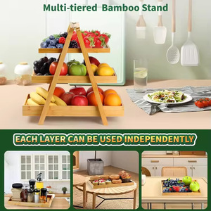 <b>Bamboo</b> Three Tier Fruit And Vegetable Storage Rack With Freshness Preservation Kitchen Countertop Organizer Rectangle Shape - Product Image 4