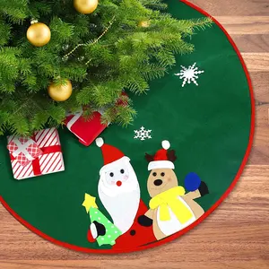 Custom noel party decor Europe and America hot sell OEM fabric felt Christmas tree skirt with round trim border