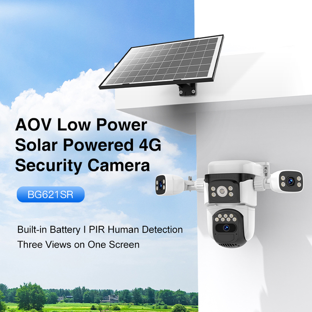 BG621SR 9MP 4G Solar Security Camera Outdoor Dome PTZ CCTV System Three Views 8W Solar Panel PIR Motion Detection