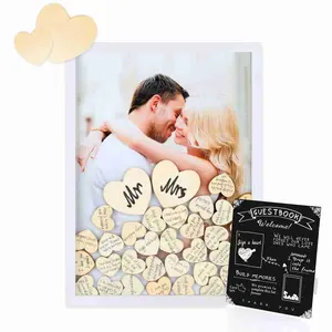 Drop Top Frame with 80pcs Wooden Hearts Wedding Decorations Baby Shower Guest Book Wedding Personalized Alternative Sign Book