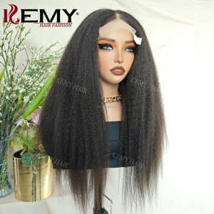 Parrucca KEMY HAIR con Chiusura in Pizzo 4*4 Senza Colla, Resistente al Calore, Capelli Umani Remy Afro Kinky Lisci Lunghi Ricci per Donne di Colore - Product Image 5