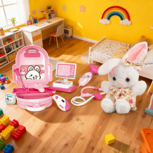 Lucky Toys peluche lapin jouet ensemble de soins sac à dos jouet hôpital médecin Portable espace sac pompe à eau semblant jouer transporteur pour animaux de compagnie - Product Image 2