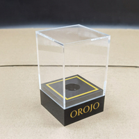 Vitrine en acrylique avec base noire, boîte de présentation en acrylique transparente personnalisée avec base noire, étui en acrylique transparent avec base noire