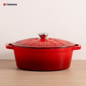 TRESUN Red Enamel Cast Iron Soup <b>Pots</b> With Lids Double Handle Oven Safe Modern Design <b>for</b> Gas and <b>Induction</b> Cooker - Product Image 2