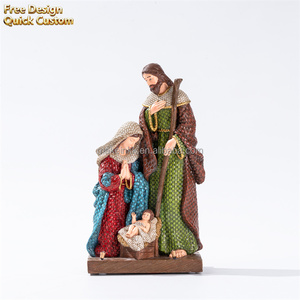 Figurine de la Nativité en résine peinte à la main avec texture tissée, décoration de table festive de Noël, ornement de village de Noël - Product Image 1