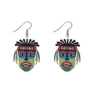 Boucles d'oreilles clous unisexe en acrylique et acier inoxydable, motif tribal maya européen, entièrement gérées, nouveau design, cadeau classique - Product Image 6