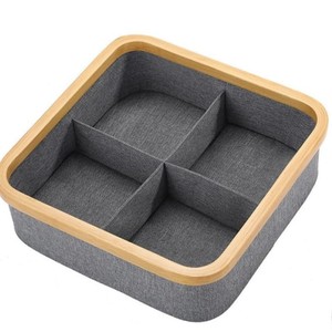 Four Compartment <b>Storage</b> Basket Oxford Cloth Square Desktop <b>Drawer</b> Organizer For Underwear Socks Cosmetics Bamboo Frame - Product Image 1
