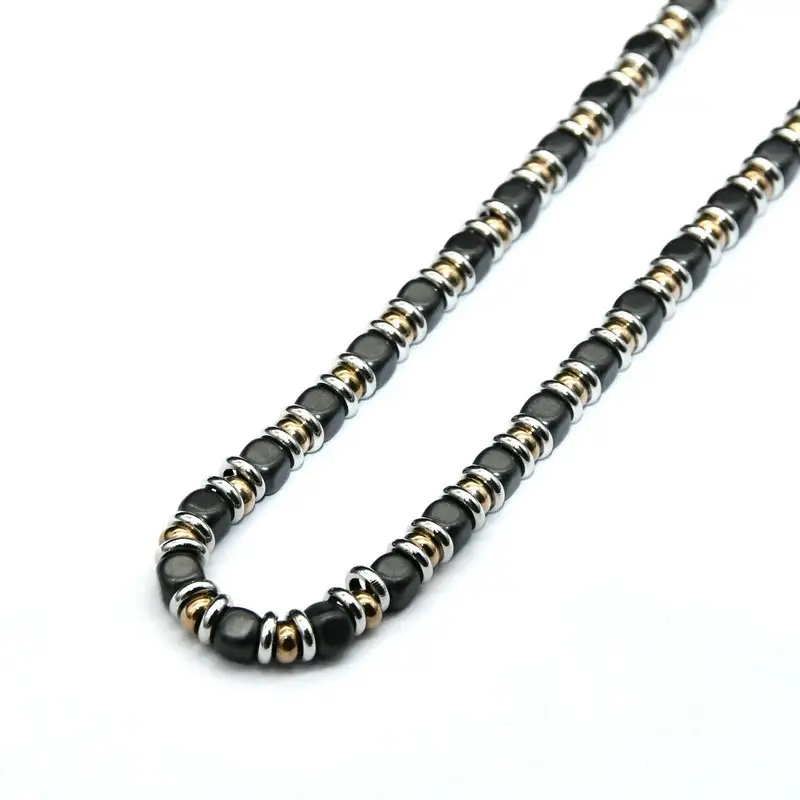 Kalung manik-manik manik-manik batu hematit hitam 5mm yang berlebihan kalung manik-manik bulat berlapis emas mawar untuk Perhiasan Pria