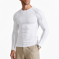 T-shirt de sport pour homme à manches longues, personnalisé OEM/ODM, col rond, ajusté, extensible, avec détails de couture, idéal pour le fitness, la course et l'entraînement en salle de sport