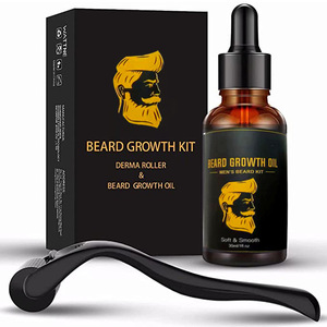 Kit de croissance de la barbe, rouleau dermique et huile à barbe 30 ml pour l'entretien de la barbe masculine, épaississant, à base de plantes, non parfumé - Product Image 1