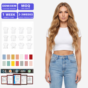 Fabricant de vêtements de mode OEM ODM : T-shirt court ajusté en coton pour femme, 100 % coton, col rond, marque privée - Product Image 1
