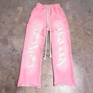 Pantalon de jogging évasé vintage en éponge française lavé empilé avec strass brodé sur mesure pour hommes - Product Image 2