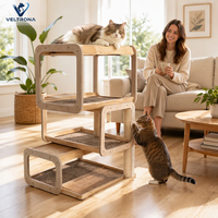Arbre à chat multi-niveaux en bois, structure en contreplaqué de bouleau, plateformes moquettées, poteau à gratter en sisal, mobilier d'intérieur, vente en gros